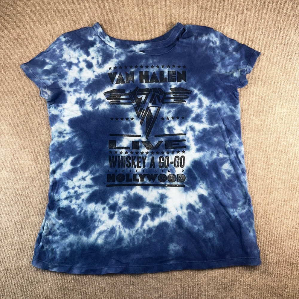 Van Halen Live Whisky a Go Go Tie Dye Graphic T-Shirt Blue White Womens Medium